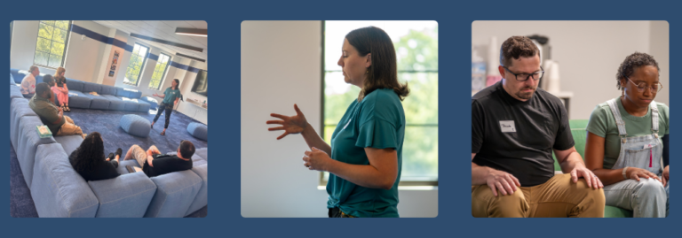 graphic of three photos showing breathwork practice