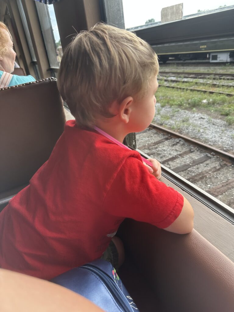 boy looking out of train
