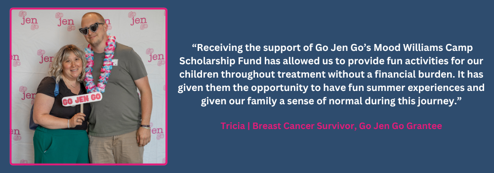 photo of Tricia and her husband and a quote from her.